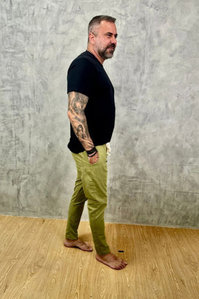 Calça Da Cunha de Linho Puro Verde Oliva