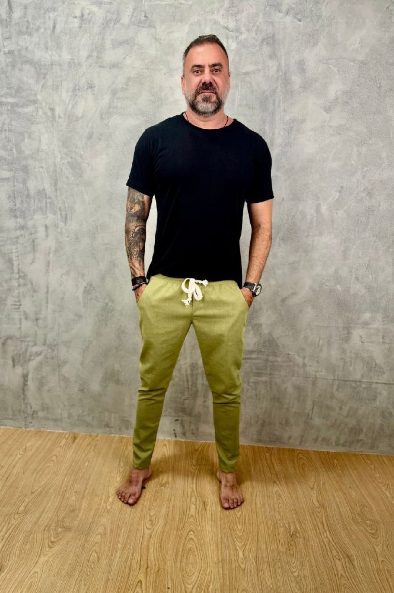 Calça Da Cunha de Linho Puro Verde Oliva