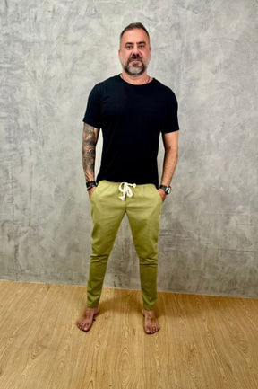 Calça Da Cunha de Linho Puro Verde Oliva