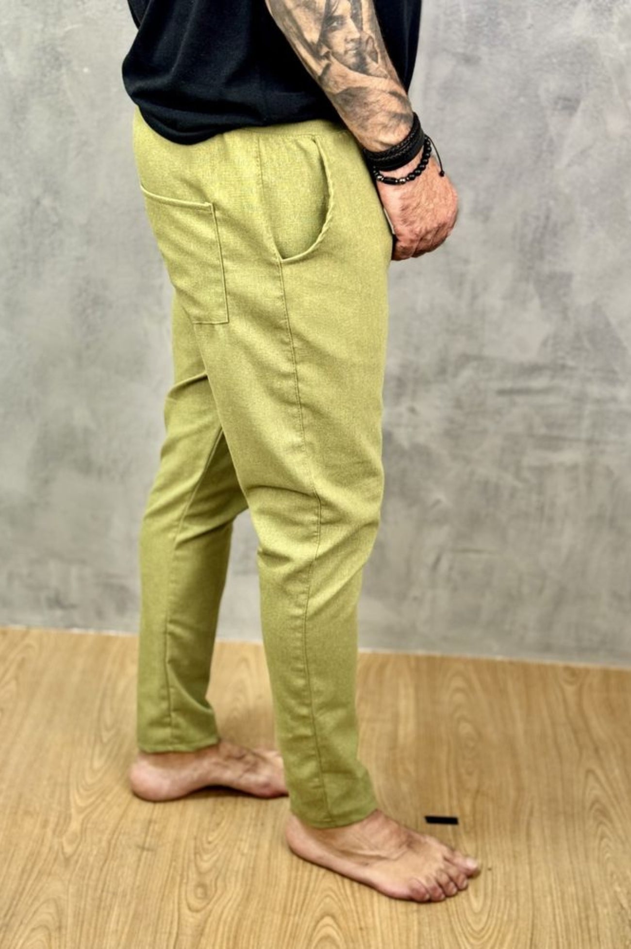 Calça Da Cunha de Linho Puro Verde Oliva