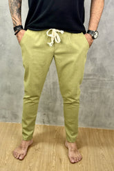 Calça Da Cunha de Linho Puro Verde Oliva