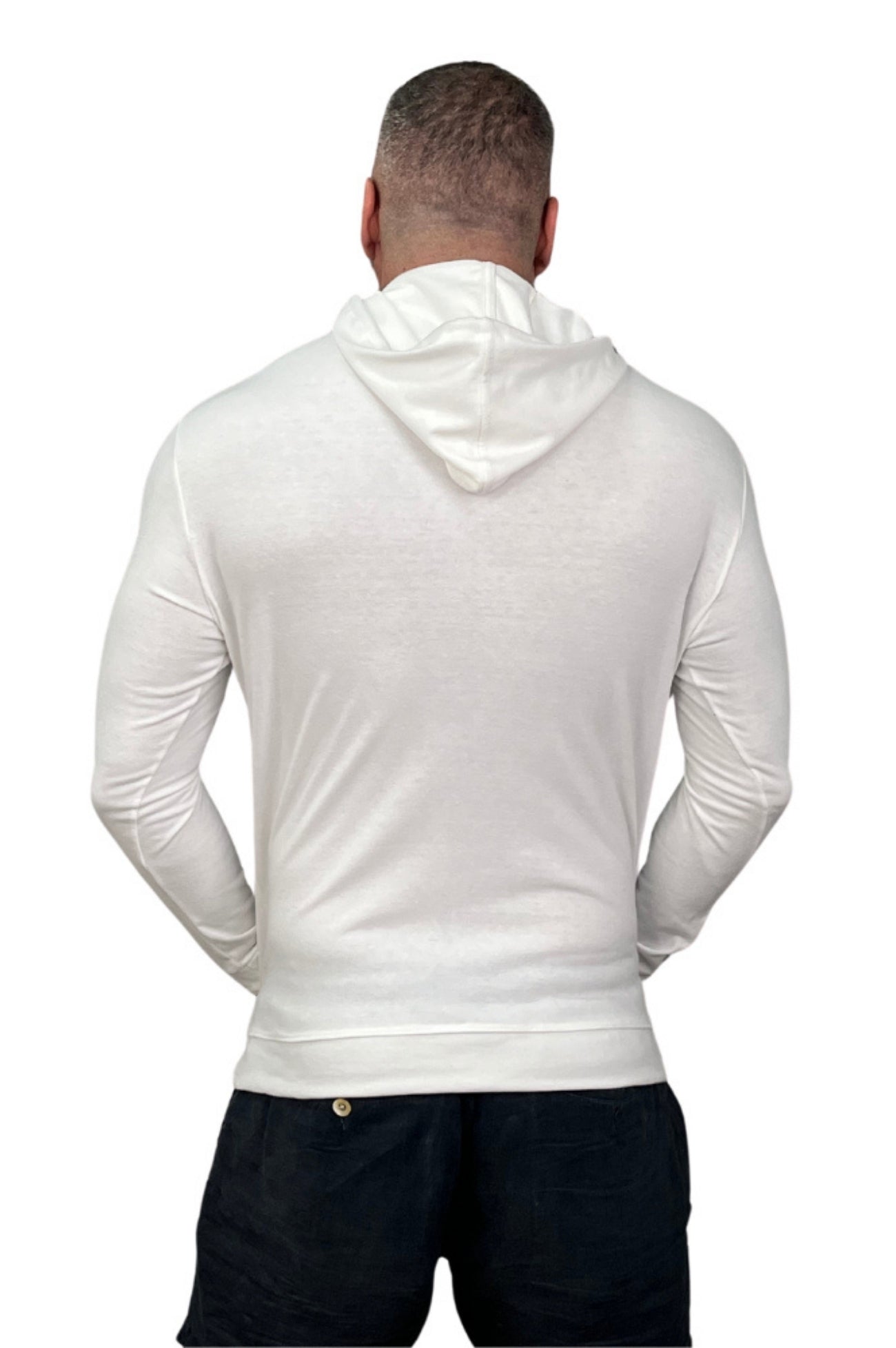 Camiseta Malha Premium Acetinada Machão Capuz Branca Manga Longa