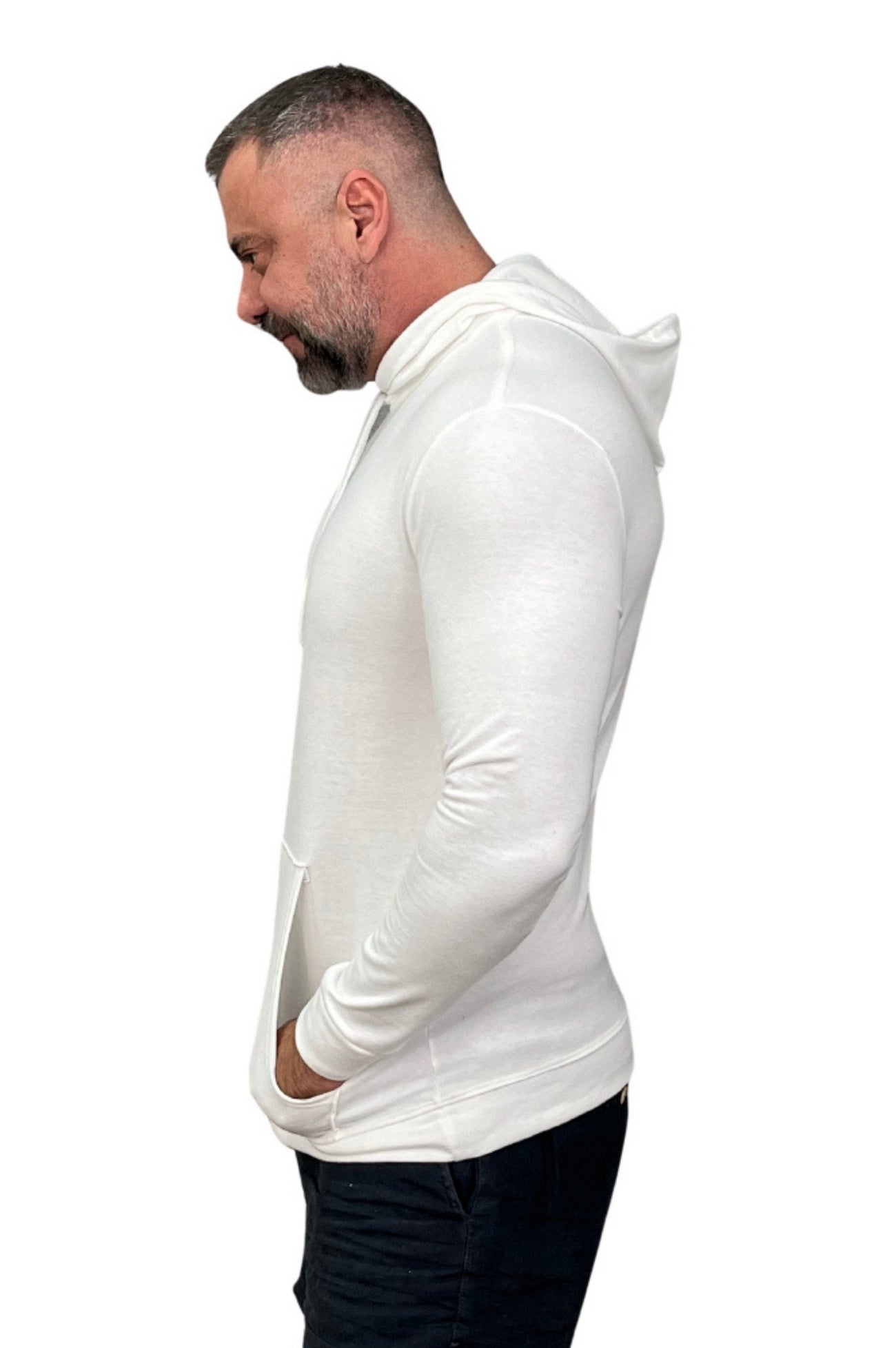 Camiseta Malha Premium Acetinada Machão Capuz Branca Manga Longa