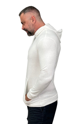 Camiseta Malha Premium Acetinada Machão Capuz Branca Manga Longa