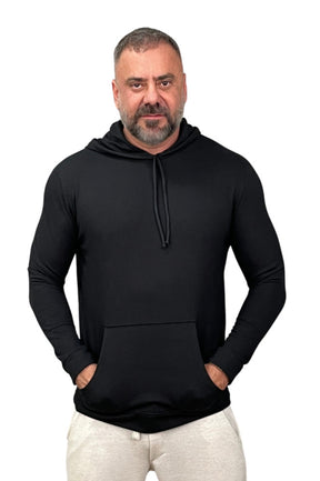 Camiseta Malha Premium Acetinada Machão Capuz Preta Manga longa