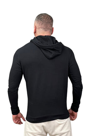 Camiseta Malha Premium Acetinada Machão Capuz Preta Manga longa