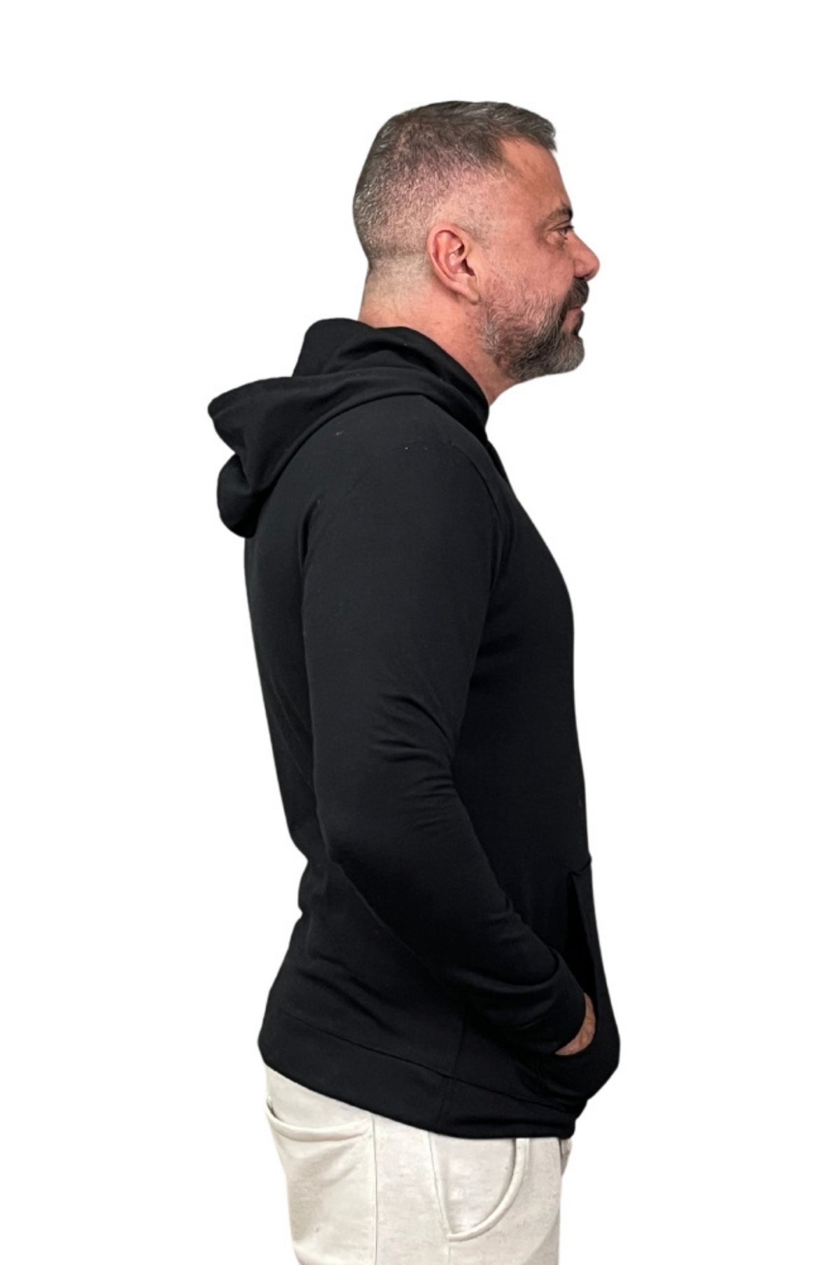 Camiseta Malha Premium Acetinada Machão Capuz Preta Manga longa