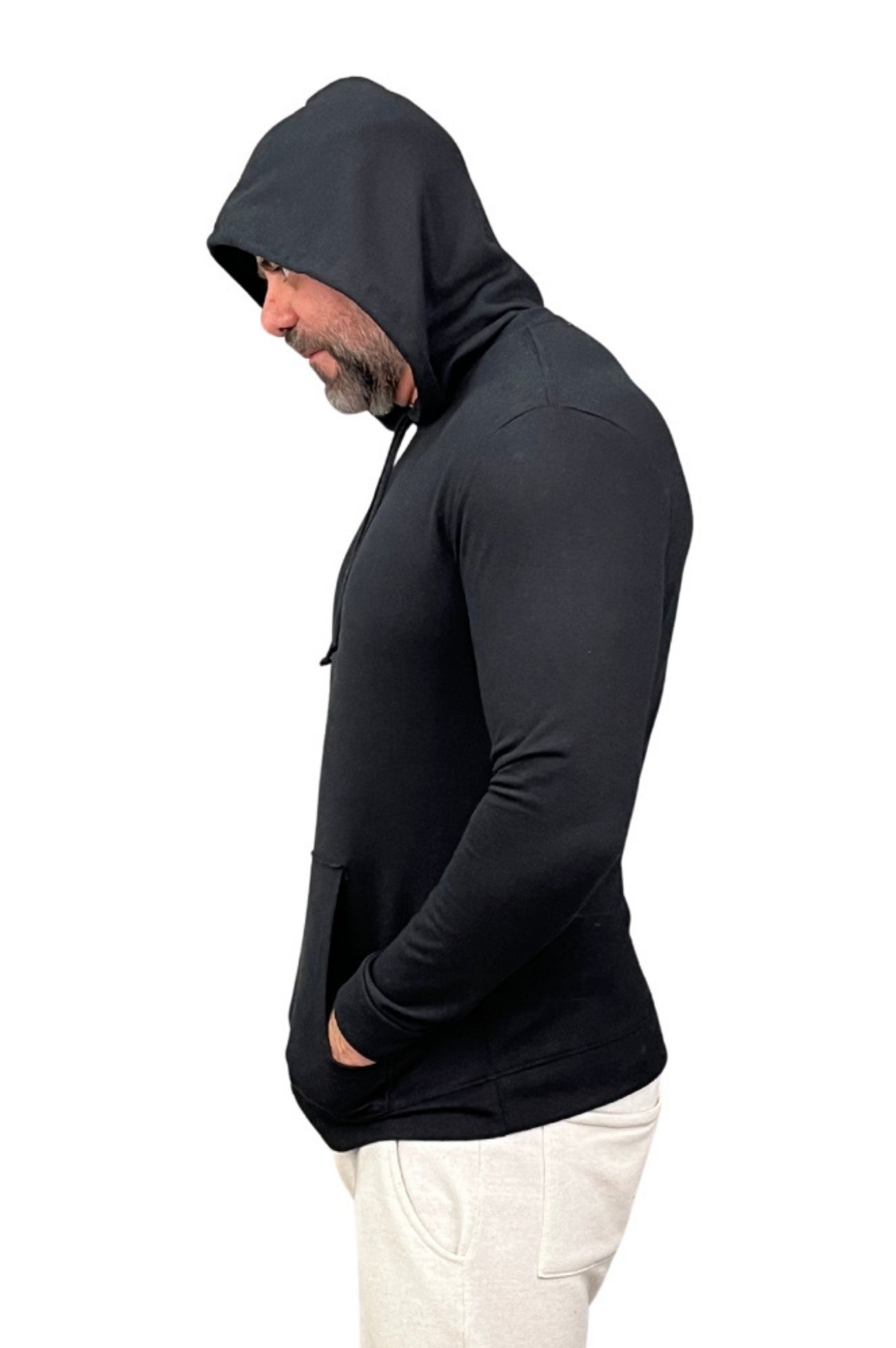 Camiseta Malha Premium Acetinada Machão Capuz Preta Manga longa