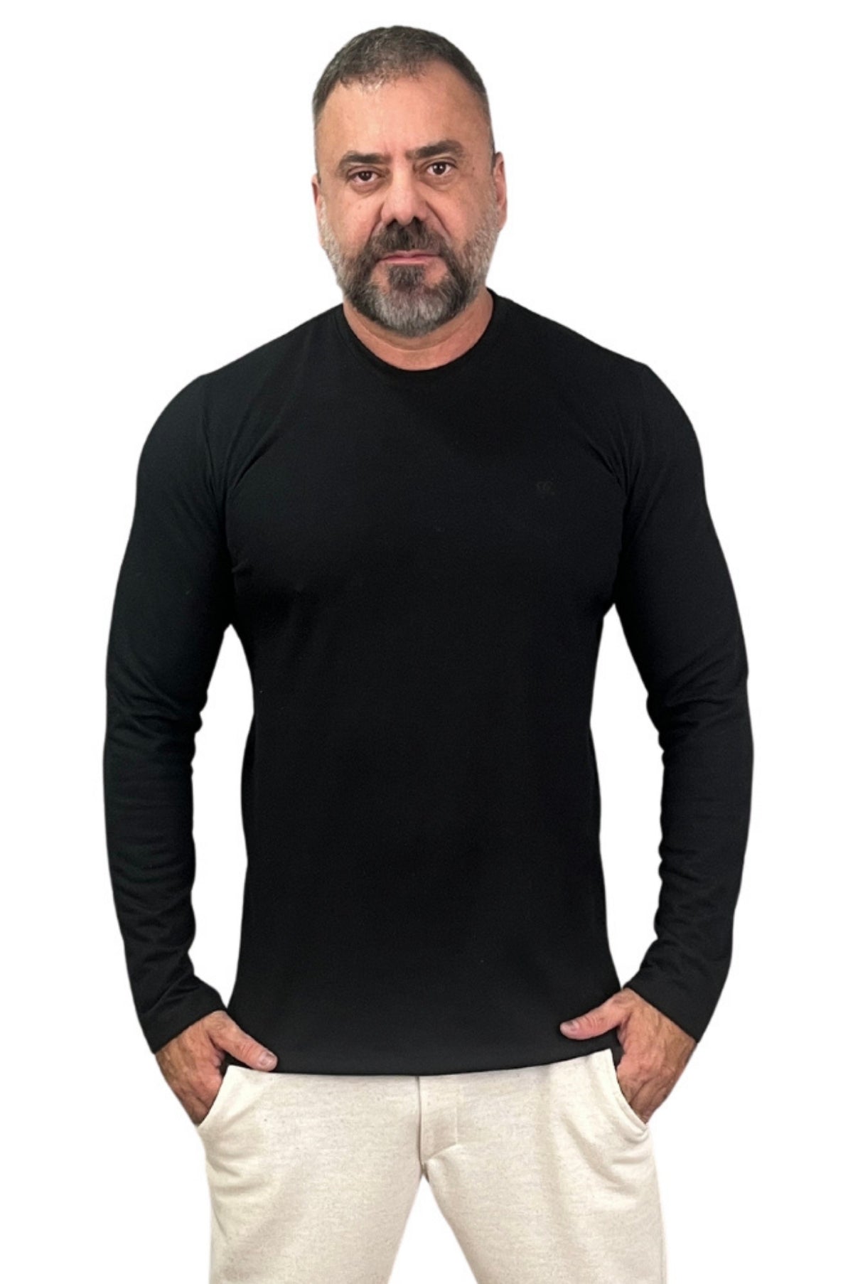 Camiseta Manga Longa Slim Malha Premium Acetinado Preta