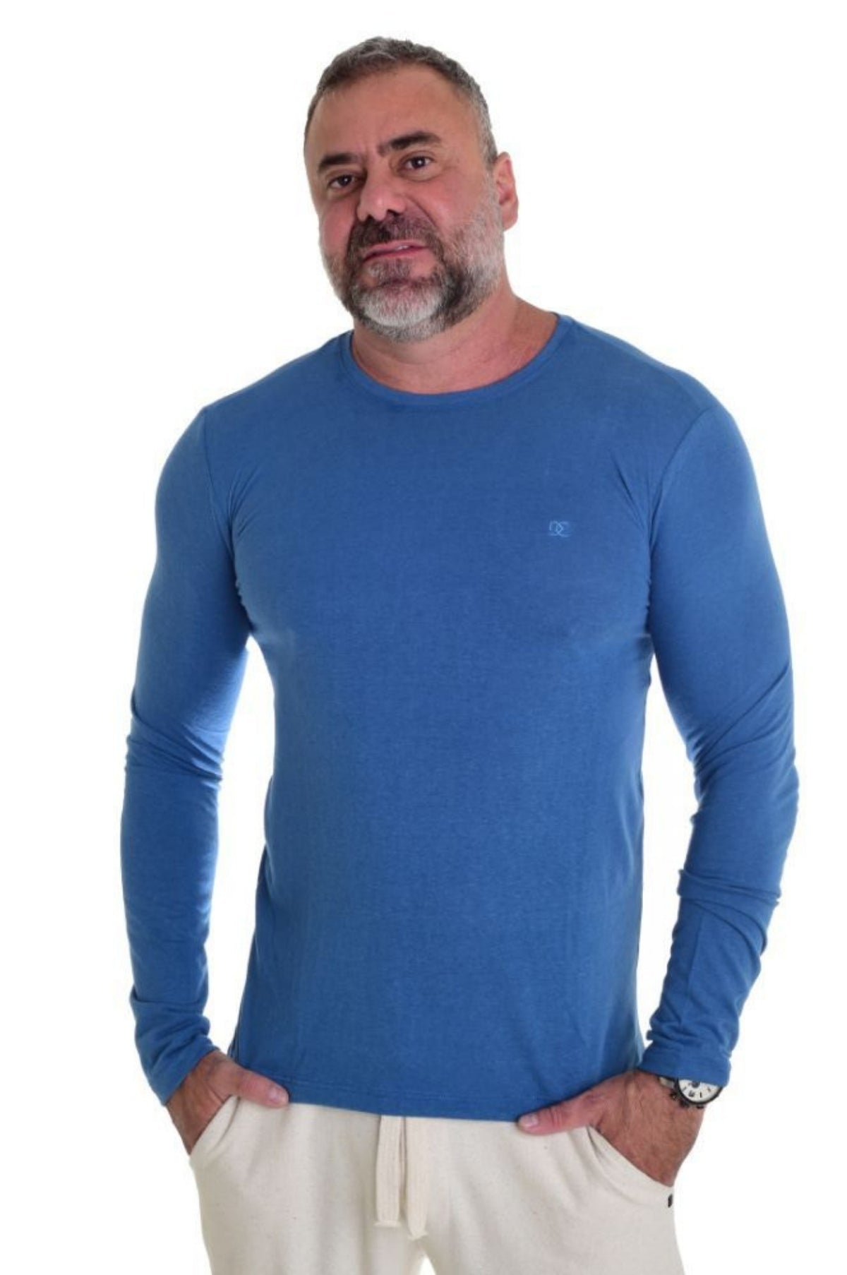 Camiseta Levinha Manga Longa Slim Azul