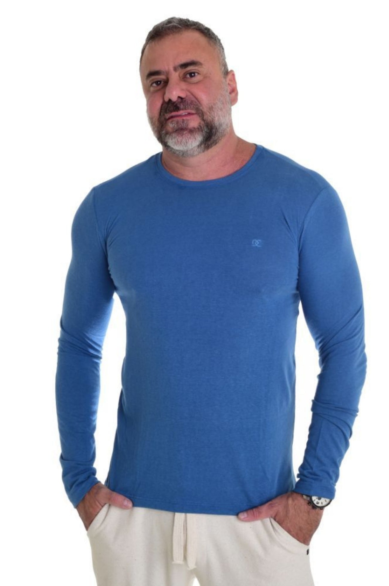 Camiseta Levinha Manga Longa Slim Azul