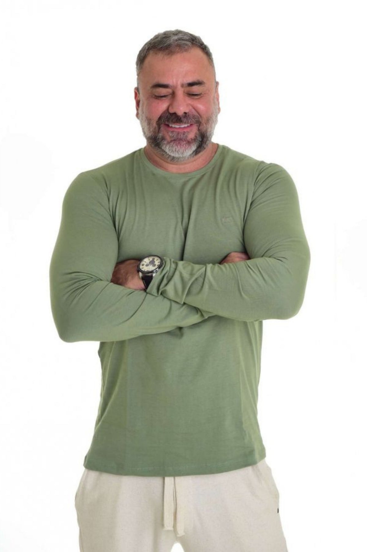 Camiseta Manga Longa Peletizada Slim Verde Musgo