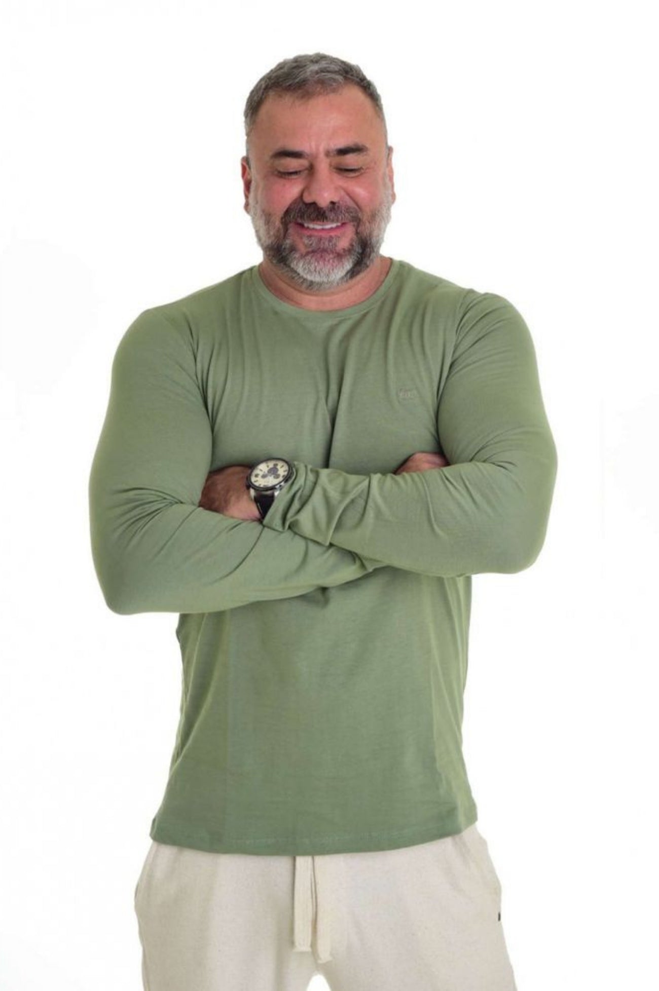 Camiseta Manga Longa Peletizada Slim Verde Musgo