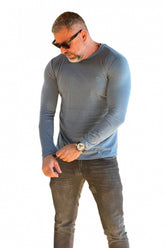 Camisa Slim Manga Longa Peletizada Azul