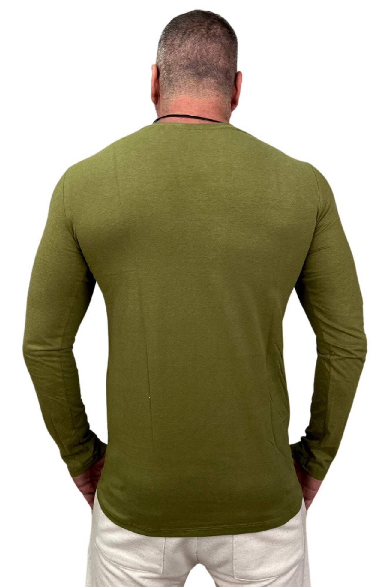 Camisa Slim Manga Longa Peletizada Verde Oliva