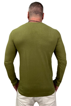 Camisa Slim Manga Longa Peletizada Verde Oliva