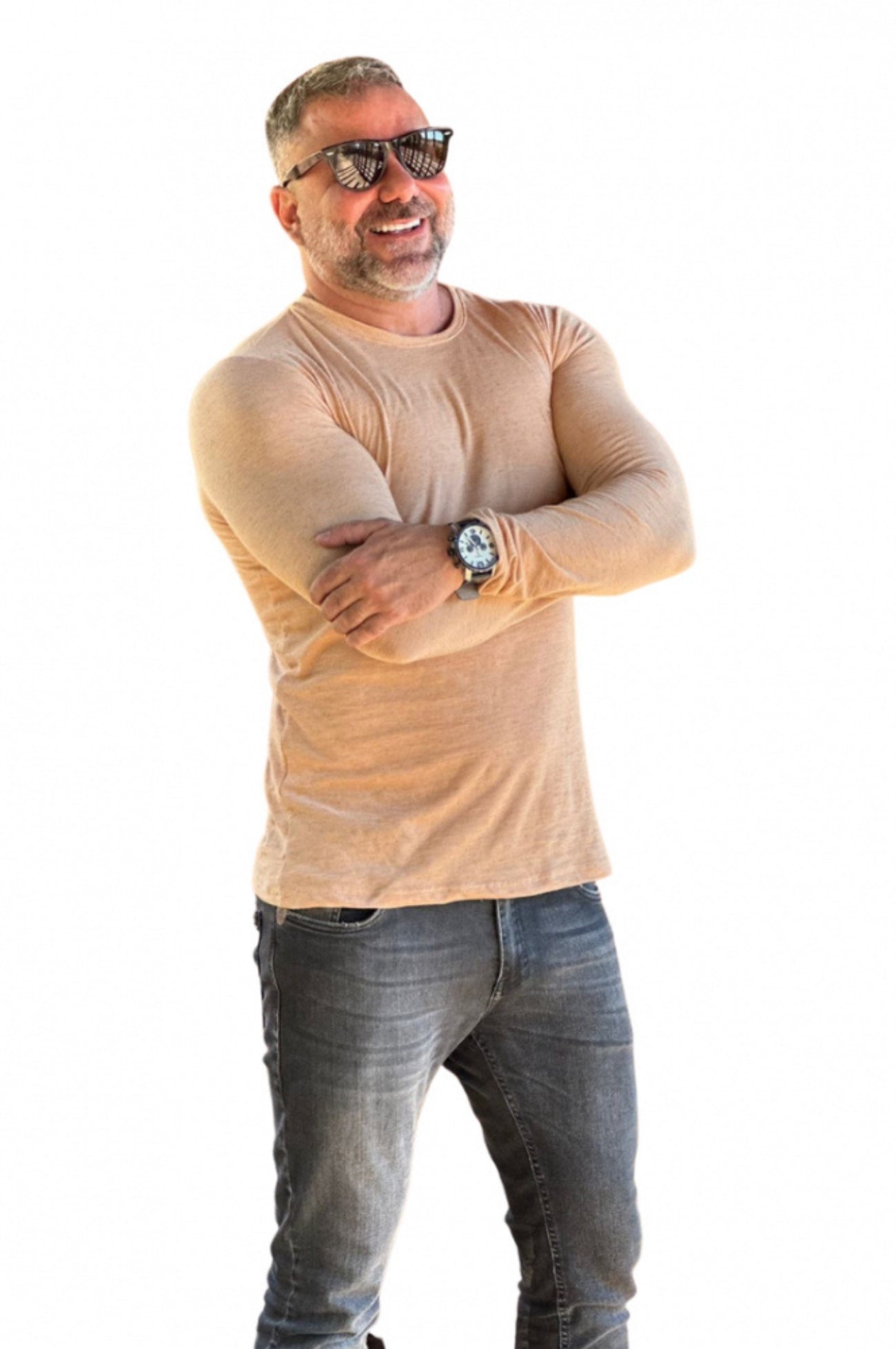 Camiseta Slim Manga Longa Flamê Algodão com Linho Marrom